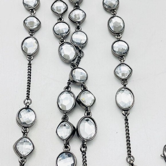 Faceted Bead Chain Necklace Gunmetal Glam Bling Sparkle Holiday Party Classic - Picture 3 of 8